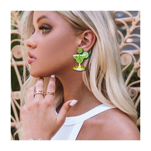 Brand New Seed Beaded Margarita and Taco Summer Cabo Party Statement Earrings - Picture 2 of 2